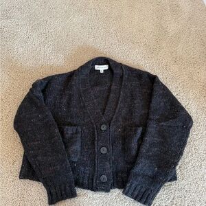 Something Navy Black Flecked Wool-Blend Button Cardigan